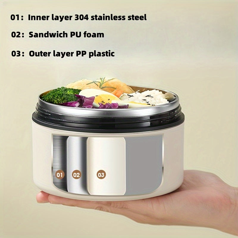 1 Lonchera aislante de acero inoxidable 304 grado alimenticio, con tapa independiente para comidas separadas, sin fugas y con asa, ideal para oficina, escuela o viajes, apta para ensaladas, nueces o fideos, no requiere electricidad