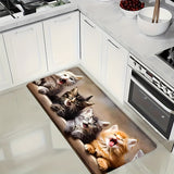 1PC Alfombra de corredor rectangular de punto de poliéster con respaldo antideslizante, lavable a máquina, pelo bajo, patrón de gato suave para cocina, sala de estar, dormitorio, baño, oficina - Alfombra de suelo cómoda y de aspecto fresco