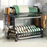 Organizador de Cocina Multifuncional Mejorado de 2 o 3 Niveles con Sistema de Drenaje - Estante para Utensilios, Ollas y Platos en Plástico y Metal Duradero - Almacenamiento Ahorrador de Espacio para Encimera Moderna,