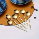 12/24 piezas de juego, elegante cuchara de postre de acero inoxidable dorado, -Se puede utilizar para café, cuchara de sopa y más, apto para lavavajillas, perfecto para uso doméstico o en restaurantes.