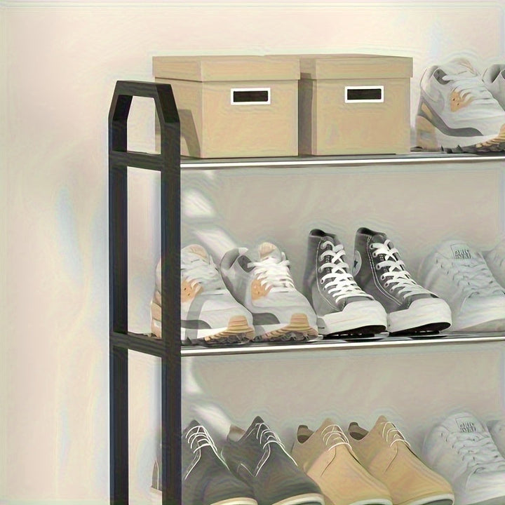 Estante de zapatos de 4 niveles que ahorra espacio - Resistente al polvo, organizador de metal y plástico, para entrada/salida, dormitorio, sala de estar, fácil de ensamblar, no requiere energía, solución de almacenamiento de zapatos | Estante de zapatos