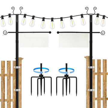 2 Paquetes de Columnas de Luces de Cuerda de Metal Pesado - 10 pies (3,05 metros) de Columnas Ajustables para Exteriores con Grueta, No Se Necesita Cableado para Patio, Muelle, Jardín, Boda - Columnas de Iluminación Duraderas y Resistentes al Tiempo, Dec