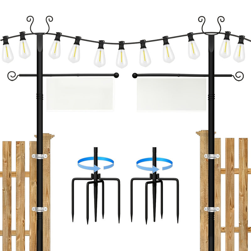 2 Paquetes de Columnas de Luces de Cuerda de Metal Pesado - 10 pies (3,05 metros) de Columnas Ajustables para Exteriores con Grueta, No Se Necesita Cableado para Patio, Muelle, Jardín, Boda - Columnas de Iluminación Duraderas y Resistentes al Tiempo, Dec