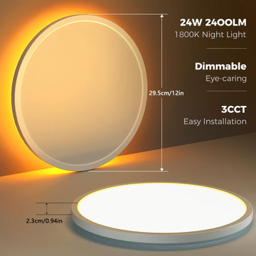Luz LED empotrada para techo de 30.48 cm con control remoto - Opciones de iluminación cálida y fría ajustable, 3000K-6500K, modo día a noche, fácil instalación para cocina, pasillo, sala - Acabado mate elegante, iluminación con control remoto | Luz de te