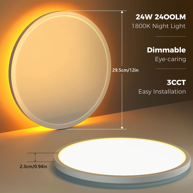 Luz LED empotrada para techo de 30.48 cm con control remoto - Opciones de iluminación cálida y fría ajustable, 3000K-6500K, modo día a noche, fácil instalación para cocina, pasillo, sala - Acabado mate elegante, iluminación con control remoto | Luz de te
