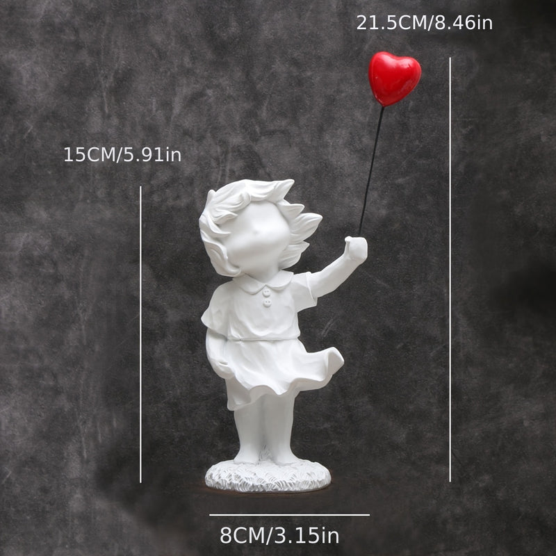 Figura de resina de niña de dibujos animados con globo, objeto decorativo de colección para varios tipos de habitaciones, uso en interiores, no requiere electricidad.