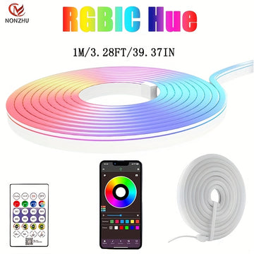 Una tira de luz neónica impermeable inteligente de 5V alimentada por 5USB, que puede ser controlada a través de una aplicación y un botón de control remoto de 24 teclas, sincronizada con la música, adecuada para la decoración de fiestas en el hogar, con