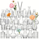 Juego de 10/20/25/30 Jarrones de Vidrio Transparente con Relieve para Arreglos Florales, Adecuado para Decorar Bodas, Escritorios de Oficina, Salas de Estar, Cocinas, Mesas de Comedor, Fiestas, Decoraciones para Cenas a la Luz de las Velas