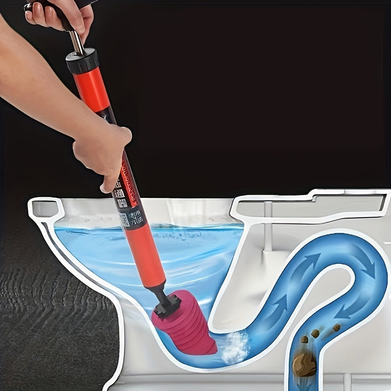 1 desatascador manual de alta presión para inodoro, con boquilla flexible giratoria 360° de acero inoxidable, a prueba de fugas, color rojo, eficaz para destapar drenajes