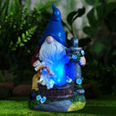 Estatua de jardín, luz solar, decoración de patio, luz ambiental, resina, sombrero rojo, sombrero azul, elfo, perro, lámpara de cascada, decoración de sendero de jardín, decoración de Halloween, regalo de Acción de Gracias y Navidad, IP44