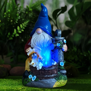 Estatua de jardín, luz solar, decoración de patio, luz ambiental, resina, sombrero rojo, sombrero azul, elfo, perro, lámpara de cascada, decoración de sendero de jardín, decoración de Halloween, regalo de Acción de Gracias y Navidad, IP44