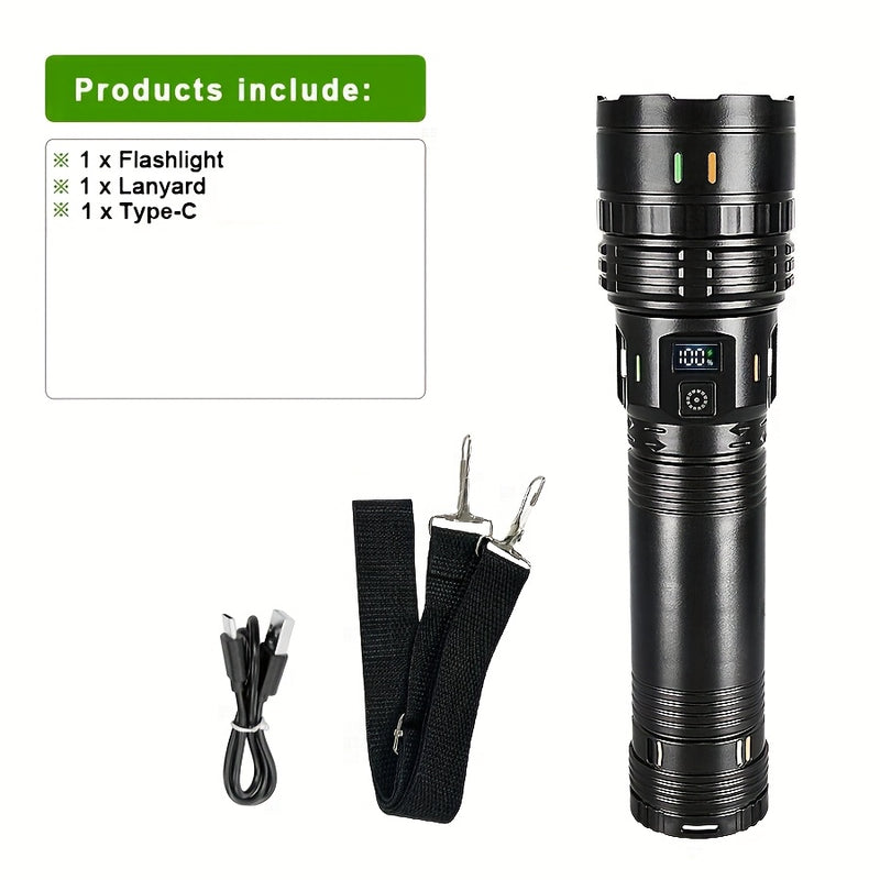 1 linterna grande Lantile - cuatro modos de velocidad, puerto Type-C, zoom ajustable, 1500 lúmenes y batería de 3200mAh, ideal para trabajos nocturnos, reparación de vehículos, pesca, patrullaje y más actividades