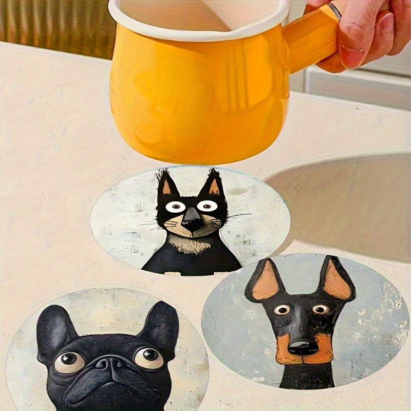 6 piezas de cojines de madera coloridos para bebidas - Diseños juguetones de perros (Basset Hound, Pastor Alemán, Pug, Labrador Negro, Corgi), ideales para café, té, decoración del hogar y restaurantes, regalo perfecto de Navidad, decoración de perros.