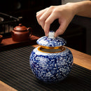 Elegante Tarro de Té de Porcelana Azul y Blanca - Grande, Hermético y de Cerámica para Cocina y Comedor