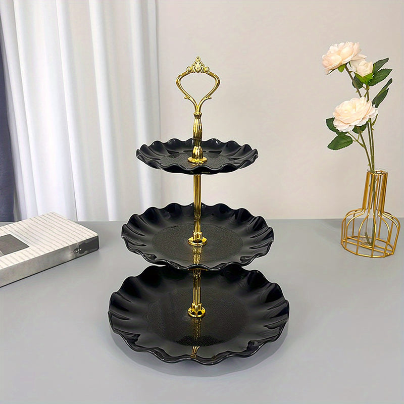 Soporte para Cupcakes de 3 Niveles, Bandeja Torre de Postres con Volantes o Encaje Europeo para Fiestas de Té y Bodas