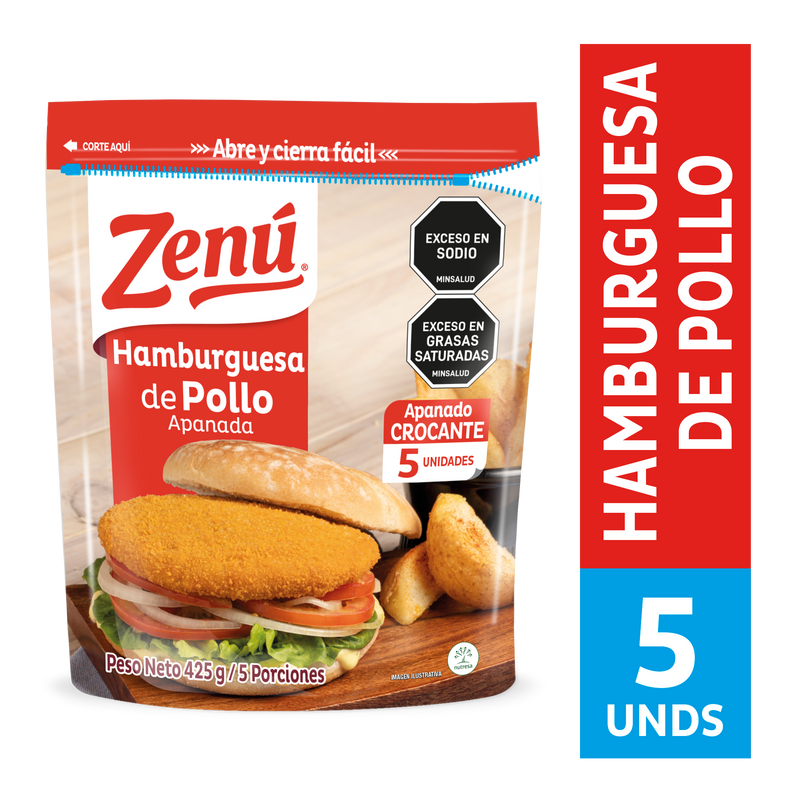 HAMBURGUESA ZENU 425G POLLO APANADO