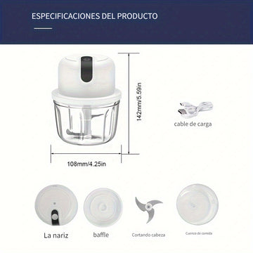 Picadora de ajo eléctrica inalámbrica USB de 350ML multifunción para picar ajo pequeño, picadora de ajo, picadora de pimienta, chile, nueces, molinillo de carne, procesador de alimentos / picadora de verduras, chile, carne, procesador de alimentos