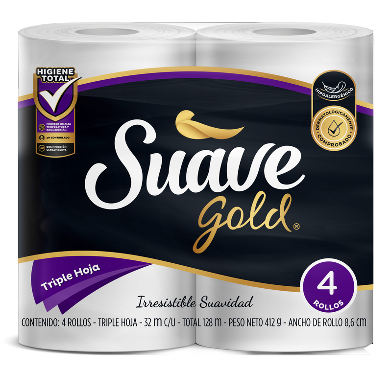 PAPEL HIGIENICO SUAVEGOLD 4U 3 HOJAS