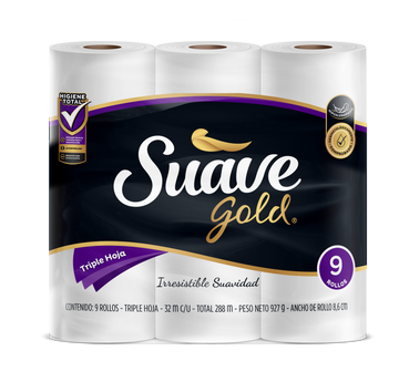 PAPEL HIGIENICO SUAVEGOLD 9U 3 HOJAS 32MTS