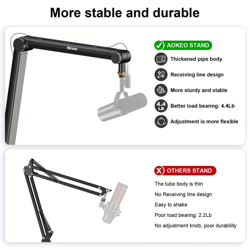 Soporte de Micrófono de Brazo RODD AK-48 para Trabajo Pesado - Soportes para Podcasts, Grabación y Juegos - Carga Máxima 1.9kg, Altura Ajustable, Construcción Duradera, Eid Al-Adha Mubarak