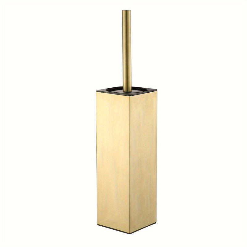 Juego de Escobilla de Inodoro de Acero Inoxidable en Tono Dorado Elegante con Mango Largo - Diseño Cuadrado sin Esquinas Muertas para Limpieza Profunda, Accesorio de Baño que Ahorra Espacio, Navidad, Halloween, Fácil de Montar, a Prueba de Goteo