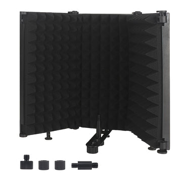 Escudo de Aislamiento de Micrófono Profesional de 3 Paneles con Espuma Absorbente de Alta Densidad - Plegable y Portátil para Podcasting y Grabación en Estudio, Negro