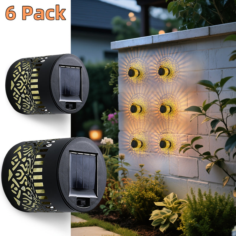 6 piezas de luces solares para exteriores, luces de pared, impermeables, de metal, adecuadas para exteriores de casas, luces redondas más brillantes para porches, iluminación exterior para granjas con automático desde el crepúsculo hasta el amanecer - Lu