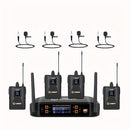 Sistema de micrófono inalámbrico LMBGM Pro 4 canales 4 Bodypacks Lavalier 4 Micrófonos de solapa 4 Auriculares para sistema de karaoke Iglesia Hablando Conferencia Boda Fiesta.
