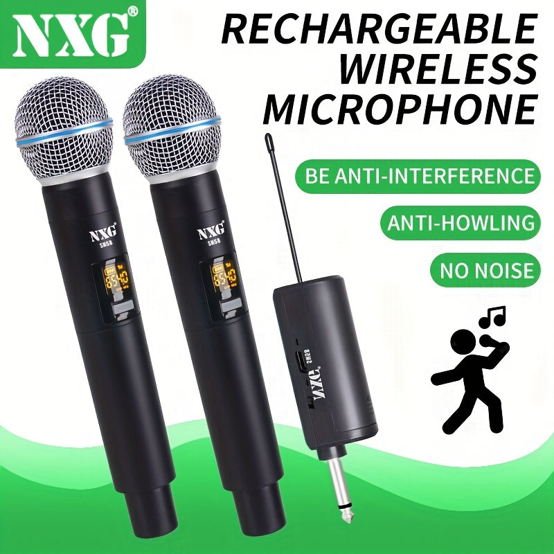 Micrófono inalámbrico NUOXIANGE BbW, micrófono de mano con receptor, para cantar, karaoke, DJ, fiestas, iglesia, bodas, discursos, sistema de micrófono, voltaje de operación ≤36V, doble uso con batería/USB, batería de litio, control de volumen, conector