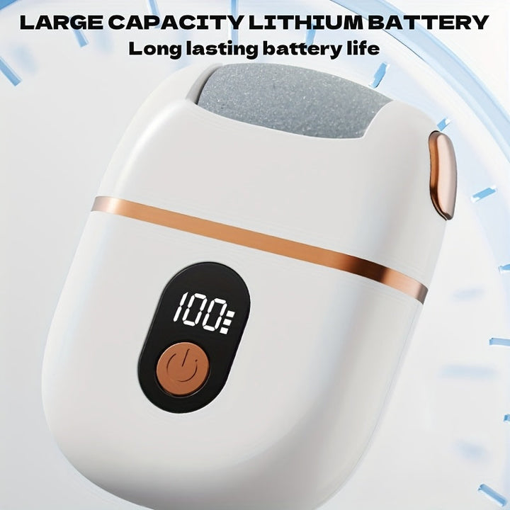 Masajeador eléctrico de pies recargable con pantalla digital - Incluye 3 cabezas de repuesto, carga USB, diseño portátil para un cuidado suave de los pies y pedicura.