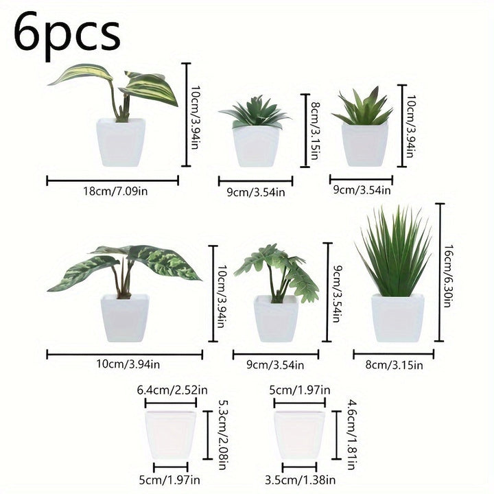Paquete de 6 Plantas Artificiales en Macetas de Plástico, Tamaños de Suculentas, Decoración para Estante de Libros de Sala de Estar y Oficina, Todas las Estaciones, Sin Necesidad de Energía, Sin Batería