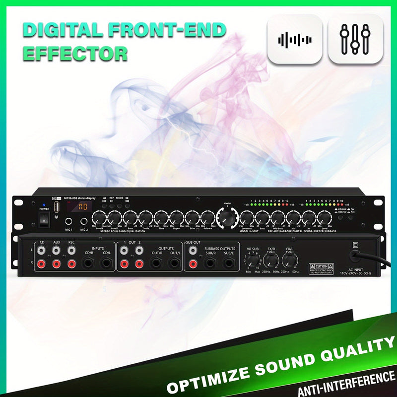 Procesador de audio digital profesional con mezclador, multiefectos, DSP y ecualizador.