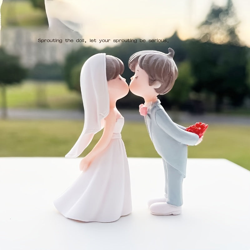 Figuras de Pareja Encantadoras en Resina - Novia y Novio Románticos en Miniatura para el Hogar, Oficina o Espacios Exteriores, Ideales para Regalos Temáticos de Boda, Decoración Interior | Diseño Elegante | Artesanía Detallada, Decoraciones Nupciales