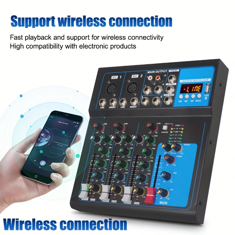 Consola mezcladora profesional NXG de 4 canales con efecto DSP, USB/MP3 para presentaciones en vivo, karaoke y transmisiones, cuerpo de aleación, operación con fuente de alimentación, enchufe para 110-130V