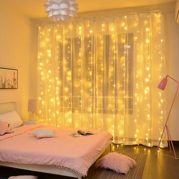 3/4/6M USB LED Cortina Cadena Luces, Luces de Hadas para Bodas de Vacaciones, Luces de Guirnalda para Dormitorio Hogar, Control Remoto, Decoraciones de Navidad Acción de Gracias Halloween