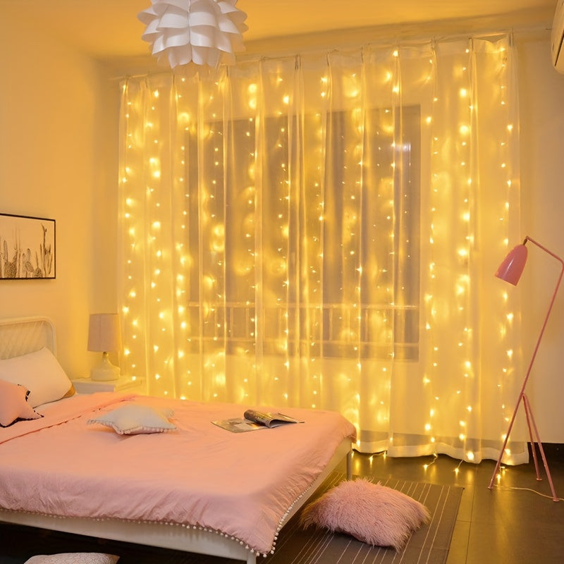 3/4/6M USB LED Cortina Cadena Luces, Luces de Hadas para Bodas de Vacaciones, Luces de Guirnalda para Dormitorio Hogar, Control Remoto, Decoraciones de Navidad Acción de Gracias Halloween
