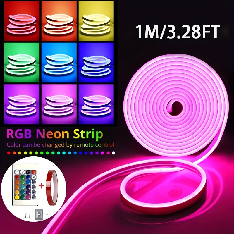 Luces LED RGB con interfaz USB de baja tensión 5V, mando remoto de 24 teclas, ideales para sala, dormitorio, bodas, decoración DIY, temporada de graduaciones y fiestas independientes - luces neón