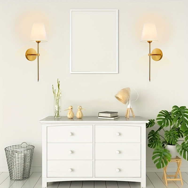 2 Piezas de Aplique Moderno Retro Industrial, Pantalla de Tela Blanca para Baño, Apto para Dormitorio, Mesita de Noche, Sala, Pasillo, Cafetería y Otros Espacios Comerciales, Bombilla no Incluida E26
