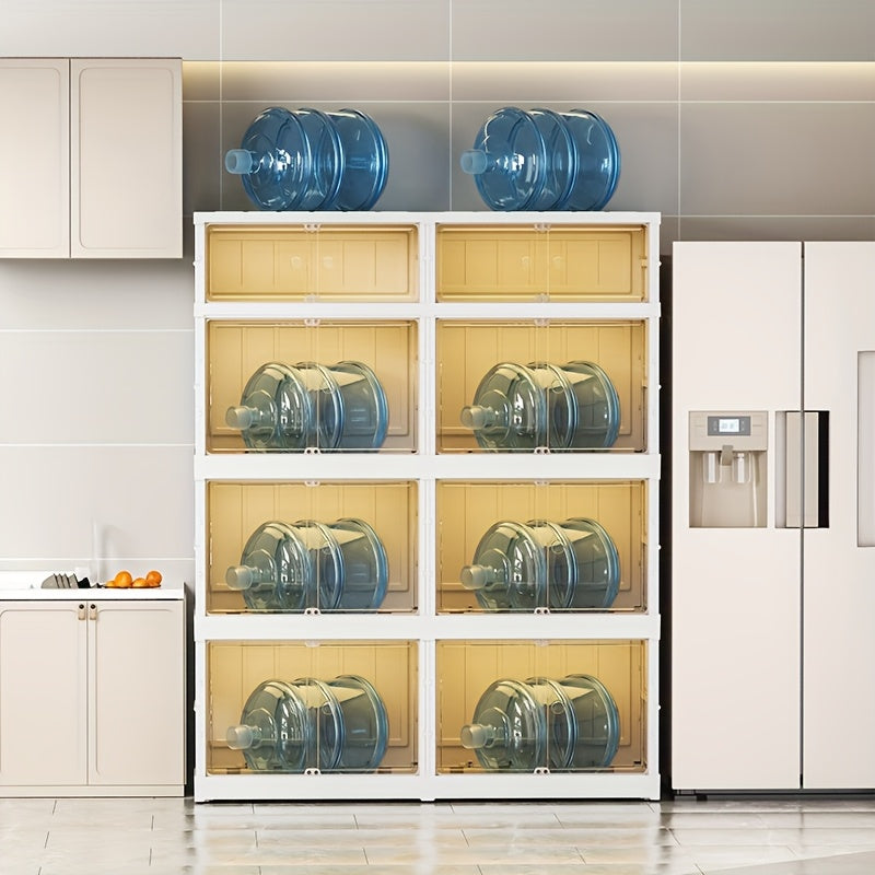 Estantería para Platos y Boles, Armario Plegable Antipolvo, Organizador de Cocina Sin Necesidad de Instalación, Múltiples Niveles de Plástico para Microondas