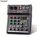 DEPUSHENG Mezclador de Audio Digital de 4 Canales para USB, MP3, Estudio de DJ Estéreo y Streaming – Consola de Sonido Profesional con Material ABS, Negro, Perillas y Botones Multifuncionales para Mezclar, Grabar y Reproducir, Equipo de DJ|Diseño Elegant