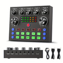 Interfaz de Audio V8S Pro con Efectos de Cambio de Voz - Alimentada por USB, Recargable de 500mAh, Tarjeta de Sonido ABS Negra para Grabación en PC, Canto, Streaming y Juegos, Incluye Conector para Micrófono y Auriculares