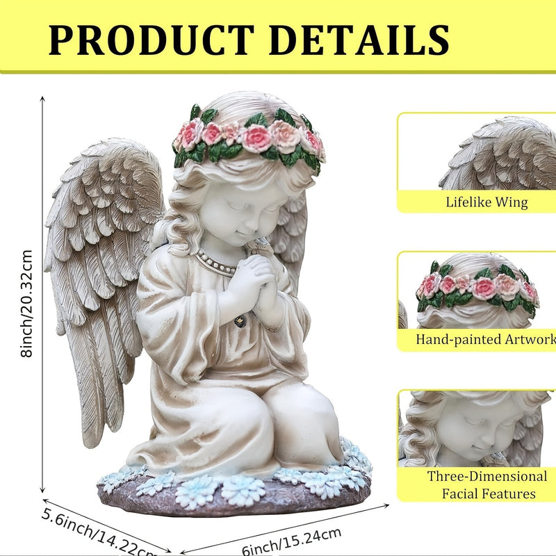Estatuilla de ángel de resina con energía solar, figura coleccionable de temática cartoon, decoración versátil para interior y exterior, con batería incorporada, ideal para Navidad, Halloween, San Valentín y Día de la Madre