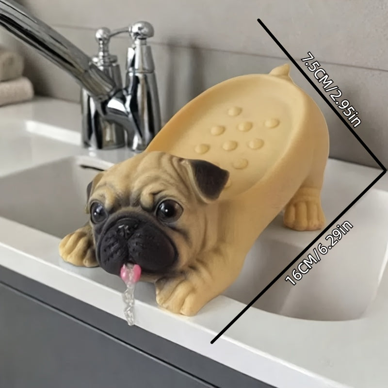 Caja de jabón con figura de pug en resina simulada, artículos de uso diario para el hogar, ideal para baño, cocina o sala de estar