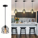 Lámpara colgante de estilo industrial E27 con base de tornillo negro - Candelabro de hierro rústico con diseño geométrico para cocina, bar, comedor y escalera, montaje semi-inclinado, cableado duro, 110-240V, no incluye bombilla, iluminación de cocina |