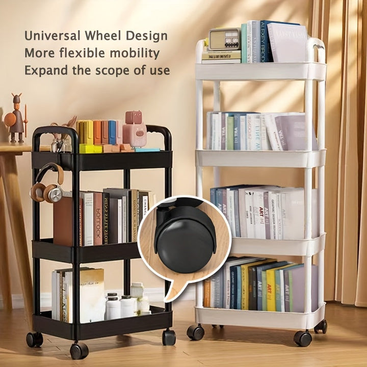 1pieza Carro de almacenamiento rodante - Organizador de varios niveles con ruedas para salón, dormitorio, dormitorio o baño - Plástico duradero, movilidad fácil, diseño ahorrador de espacio, carrito de almacenamiento móvil | Estantería de almacenamiento