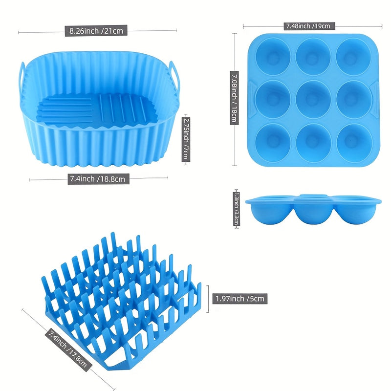 3 Piezas de Revestimientos Reutilizables para Freidora de Aire WHZWYK - Resistentes al Calor, Fáciles de Limpiar y Seguros para Alimentos, Accesorios Antiadherentes para Cestas de 6-8QT, Herramientas Flexibles para Cocina Saludable, Material Termoresiste