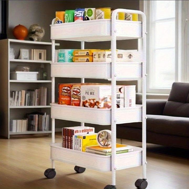 Estantería Móvil Multifuncional de 4 Niveles con Ruedas Giratorias, Disponible en 2 Colores – Ideal para Almacenamiento y Uso Diario, Esencial para Hogares Pequeños (Juego de 6)