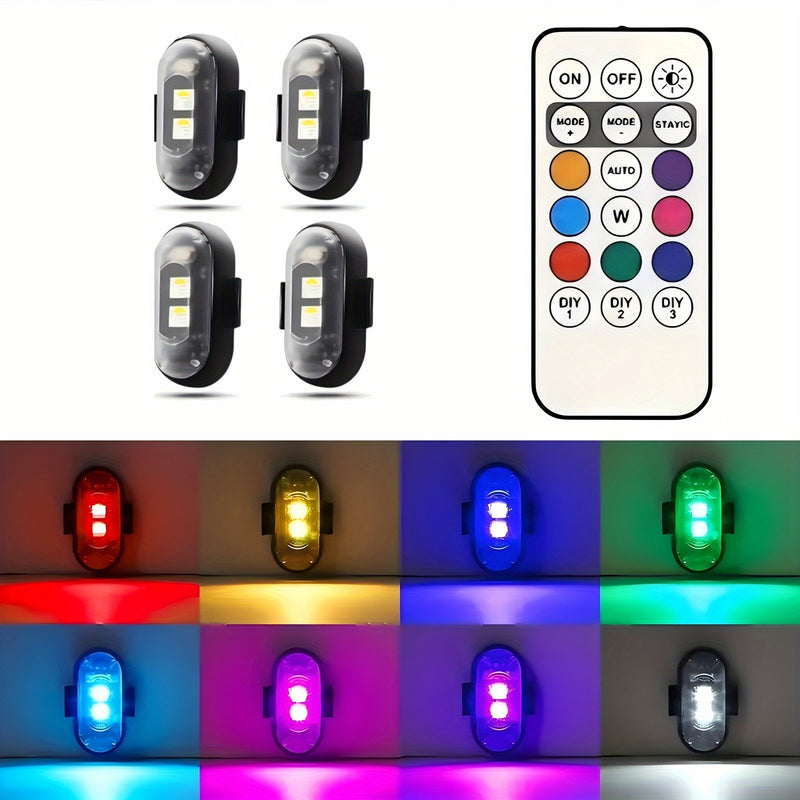 4 luces decorativas LED, luces ambientales recargables por USB, luces neónicas RGB con control remoto, adecuadas para coches, motocicletas, camiones, bicicletas, hogares y más luces decorativas versátiles.