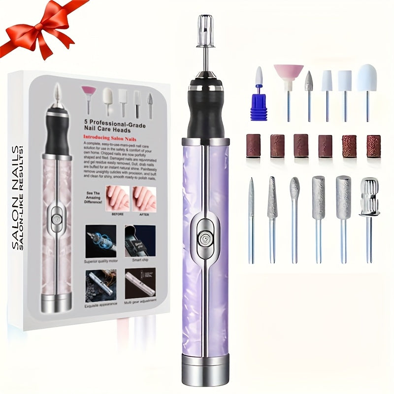 Juego de esmalte de uñas recargable por USB con 18 cabezales de pulido, herramienta de manicura y pedicura eléctrica portátil, incluye lima de uñas y empujador, esencial para el salón de belleza en casa, regalo de cuidado de uñas de 4 velocidades, ideal
