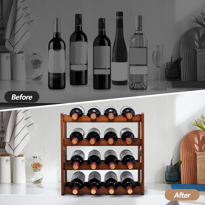 1pieza Estantería de vino de bambú, Soporte de vino apilable, estante de exhibición, organizador de almacenamiento de vino para cocina, bar, bodega de vinos